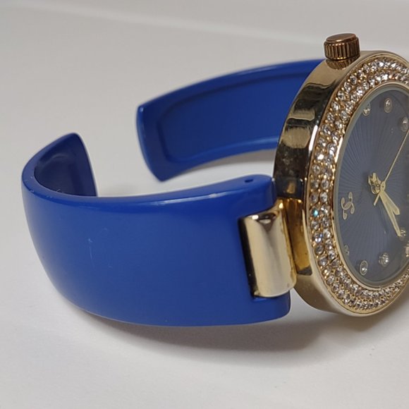 Blue And Gold Tone 6 Inch Cuff Watch - Picture 8 of 12